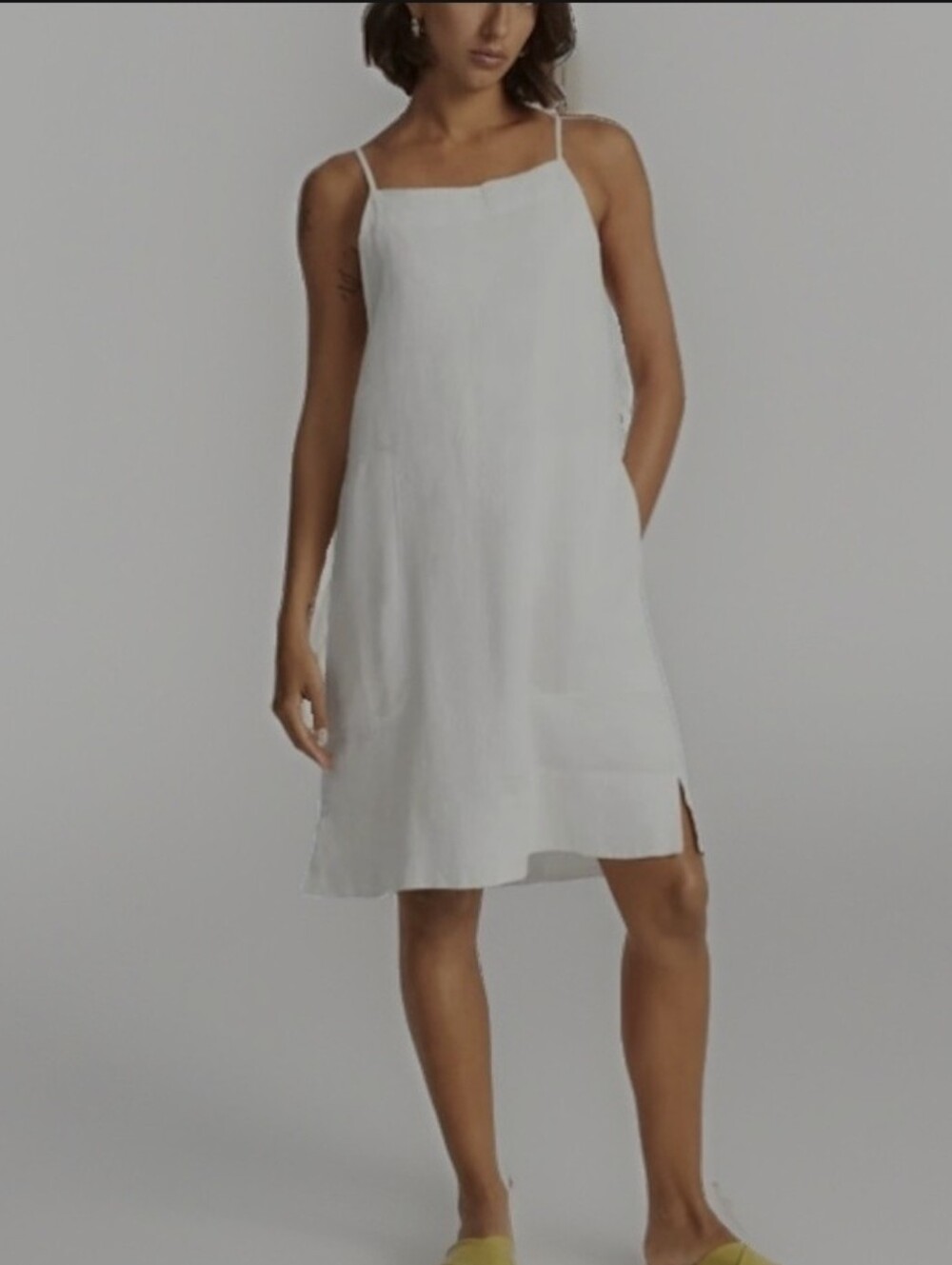 EVERLANE NWOT LINED LINEN POCKETED TRAPEZE SHIFT DRESS SIZE MED